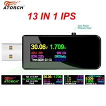 USB 테스터 전류 전압 표시기 전기 전류계 전력계 충전 표시기 DC 디지털 멀티미터 전압계 전력계, 검은 색 케이블
