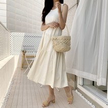 리엘라 잇스닛 언발 셔링 민소매 롱 원피스