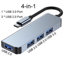 USB C 허브 멀티허브 노트북 휴대형 EASYA Thunderbolt 3 USB C 허브-HDMI 호환 Rj45 100M VGA 어댑터 OTG Type-C 도크 Macbook P, 4-1 허브 그레이