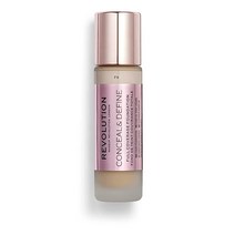 Makeup Revolution Conceal & Define 파운데이션 크림 메이크업 풀 커버리지 라이트/미디엄 스킨 톤용 비건 및 크루얼티 프리 F8 23ml
