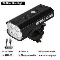 5200mAh T6 자전거 전면 빛 2000 루멘 방수 USB 충전식 MTB 도로 랜턴 램프 LED 손전등 사이클링 헤드 라이트, T6 F