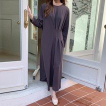 라이 허리 핀턱 데일리 롱 원피스 긴팔 a702