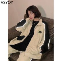 vsyoy 여성 학생을위한 운동복 봄 가을 느슨한 스웨트 셔츠 바지 캐주얼 패션 투피스 세트