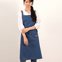 (무료 자수각인) 블루 데님 선생님 앞치마 / 어린이집 미술용 - 내일출고, 1개
