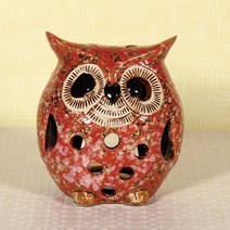 미소부엉이 레드 중 / 장식품 소품 선물용 조각상, 단품