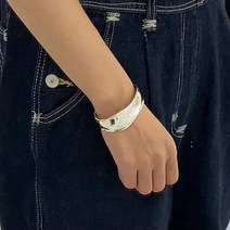 S925 스털링 대형 와이드 럭셔리 파리 영화 빅실버 실비 팔찌 뱅글