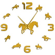 승마 실루엣 DIY 월 아트 거울 스티커 종마 초상화 거대한 벽시계 틀 없는 장식, [03] Gold