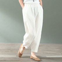 여성 린넨 바지 9부 오버핏 베기 편한 봄 여름 얇은 밴딩 여자 면마 팬츠 무지 심플 마 배기바지 빅사이즈 베기바지 여름마바지 면마바지 linen pants women JX0648