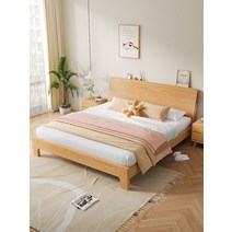 led 퀸침대 신혼침대 Bellos 북유럽 단단한 침대 현대적인 미니멀리스트 1.8m 오크 더블 작은 아파트 침실 수납, [19] 침대 옆 탁자, [01] 1500mmx2000mm, [01] 뼈대