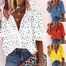 3/4 슬리브 V 넥 눈송이 프린트 셔츠 여성용 가을 패션 플러스 사이즈|Blouses & Shirts|