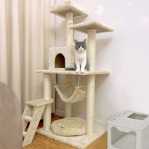 튼튼한 조립식 원목 미니 고양이 캣타워 기둥 선반, 등반틀-4단나비전망대-나무구멍고양이둥지-꼬마벌