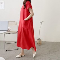여자 여름 베이직 깔끔 레이온 린넨 라운드 심플 롱원피스