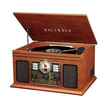 Victrola Nostalgic 턴테이블 블루투스 레코드 플레이어 3 스피드 Turntable CD 카세트 FM 라디오 마호가니, Mahogany, Mahogany, Entertainment Center