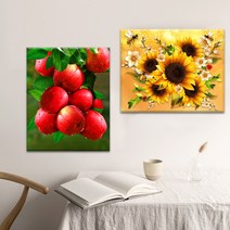 FASEN 액자 캔버스형 보석십자수 DIY 키트 40 x 50 cm, ZSH067.빨간 사과와 해바라기