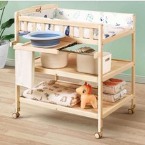 원목 기저귀 갈이대 신생아 스탠드 이동식 바퀴 교환, 3단(원목파티션)+사이드패널+패드1