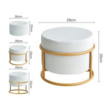 화장대의자스툴 원목의자 식탁의자 패브릭 신발 의자 홈 장식 가구 플란넬 거실 오토만 둥근 높이 조절, 16 golden white