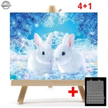 보석십자수 DIY 캔버스형 액자 명화 (4+1) BSX010 큐빅, D, 눈위의 토끼  , 50x40cm