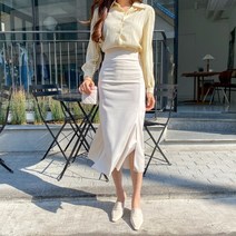 [네쥬] 여성 봄 여름 밴딩 치마 트임 데일리 롱 스커트