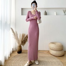 브이넥 니트 원피스 22년 가을 슬림핏 롱스커트 FC2716