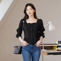 시크라인 스퀘어넥 페플럼 블라우스