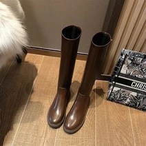 여성 승마 부츠 통기성 가죽 롱 미들 부츠 승마 무릎 부츠 여성용 무릎 높이 승마 부츠 가죽 플랫폼 슈즈, 04 브라운_05 39