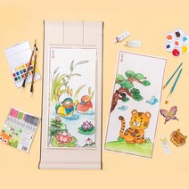 전통 족자 만들기 4종 가훈 그림 민속 민화 색칠하기 서예 수묵화 돌봄교실 diy 미니 벽걸이 재료, 족자(책가도)