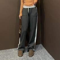 드리뮤즈 국내제작 여성 사계절용 데일리 심플 귀요미 캐주얼 꾸안꾸 밴딩 빅포켓 와플 패턴 도톰 배색 라인 포인트 유니크 루즈핏 롱 트레이닝 팬츠