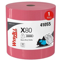 세차타월 WypAll Power Clean X80 튼튼한 천 (41055) 다용도 점보 롤 레드 475장 / 롤 1개 케이스, one option, one option