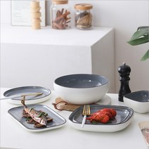홈앤씨 세련된 그릇 접시 밥공기 세트, 사각접시(중), 그레이