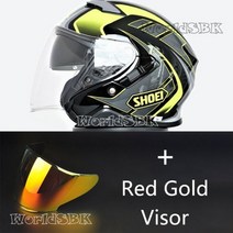 오픈 페이스 J-CRUISE II AGLERO TC-3 제트 헬멧 오토바이 승마 모토 크로스 레이싱, L, Red gold visor