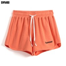 DFMEI 그레이 트레이닝 반바지 여 와이드 팬츠 스트링