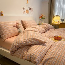 인스타감성 순면 체크 이불커버 4종세트 침대커버 풀세트 레트로 컬러 침구세트