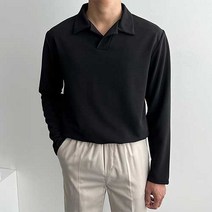 남자 미들 오픈카라 긴팔티 남성 카라 레이어드 티셔츠 옷 봄 가을 데일리 캐주얼 미니멀 간절기 이너 코디