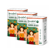 한예지 프리미엄 3겹 순수 두루마리 화장지 화장실 3겹 30롤 X 1팩 롤 화장지, 2팩