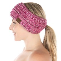 Funky Junque 여성용 포니테일 헤드 랩 메시 번 안감 니트 헤드밴드 이어 워머 4톤 믹스 - 터키석 베이지 아이보리 One Size, 4 Tone Mix - Light Pink Fuchs