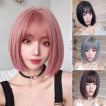 단발머리 통가발 풀뱅 여성단발 단발가발 똑단발 여자단발 앞머리통가발 보브컷 보브단발보브컷 단발 가, 블랙