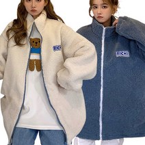 엘레스 여성점퍼 불루+화이트 2장 1세트 기모 겨울 후리스 루즈핏 점퍼 후드집업 집업류