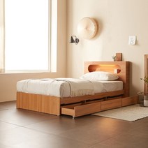 [깔끔한디자인] 파로마 로라 LED 멀티수납침대 슈퍼싱글 프레임만 침대프레임만 / 침대 / 슈퍼싱글침대, 오크