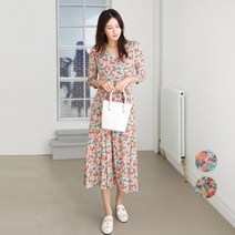 프롬코 자체제작 여성 예쁜 꽃무늬 플라워 롱 원피스