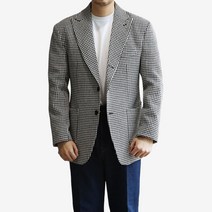 트위드 하운드 투스 체크 봄 가을 남자 피크드 라펠 싱글 블레이저 자켓 2TYPE