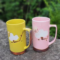 진달래 핸드메이드 도자기 예쁜 롱 머그컵 1인용드리퍼 카페머그 선물용 커피머그잔500ml, 노랑, 롱머그