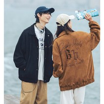 가을 겨울 커플 코트 스웨이드 코트 루즈핏 자수 재킷 상의