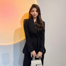 여성투피스세트 여성투피스세트 블라우스+9부바지 캐주얼세트 하객룩투피스 정장세트 오피스룩 인박카001 봄과 가을 새로운 하이 엔드 전문 정장 슈트 여성 블랙 자기 재배 기질 정장 마이크로 부츠 바지 투피스 세트