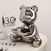 넥스트마켓 인테리어트레이 4종 세라믹오브제 악세사리트레이 집들이선물 인테리어소품, 실버(유광/메탈), 테디베어[대]