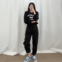 티데일리 여성용 구사사 기모 트레이닝 세트 오버핏 맨투맨 조거 팬츠