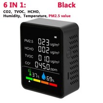 다기능 5in 1/6 in 1 CO2 미터 디지털 온도 습도 측정기 이산화탄소 TVOC HCHO 감지기 대기 질 모니터, CHINA, Type1 6 in 1 Black