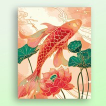 비단잉어 DIY 유화그리기 피포페인팅 유화그리기세 재물 끌어모으는 풍수지리 유화색칠하기 슬기로운집콕생활 색칠공부도안 액자프레임포함 만들기세트 그림 연습 SLS4907, 40x50cm, HSLY01