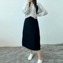 VANANA2 소프트 스판 롱 스커트 주름 플리츠 여성 밴딩 치마 3color