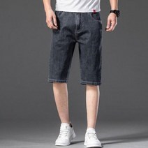 남자블랙진 연청바지 중청바지 코튼 패브릭 짧은 남성 캐주얼 클래식 스트레이트 데님 반바지 청바지 멀티 포켓 바지