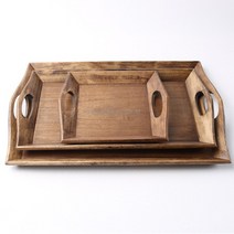 애쉬목 고급 엔틱 손잡이 나무 쟁반 3size, 소